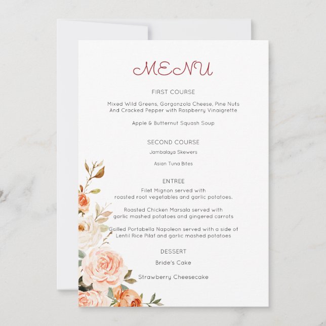 Invitación Menú de árbol floral Rubor & Peach (Anverso)
