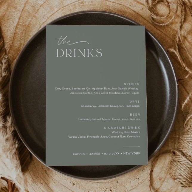 Invitación Menú de barra de bebidas SAGE Boda 5x7 (Subido por el creador)