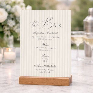 Invitación Menú de barra de boda con franja minimal taupe