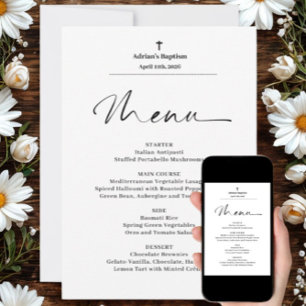Invitación Menú de bautismo minimalista elegante