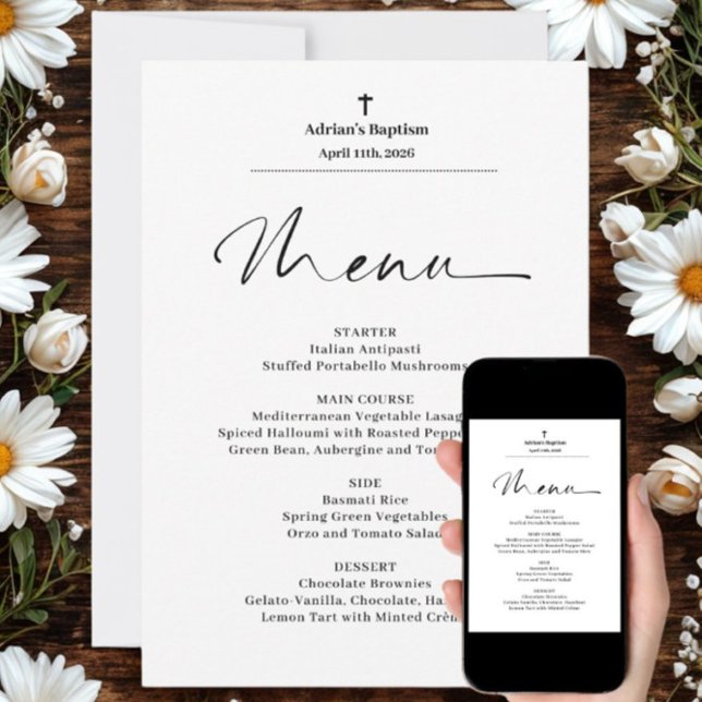Invitación Menú de bautismo minimalista elegante (Subido por el creador)