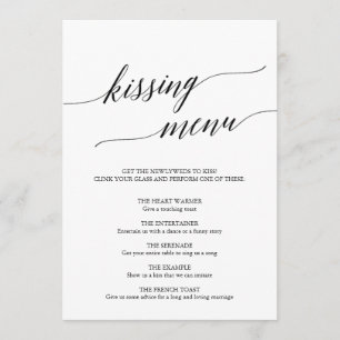 Invitación Menú de Beso de Caligrafía Negra Elegante