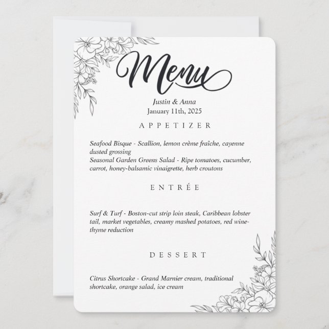 Invitación Menú de boda (Anverso)