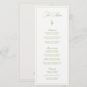 Invitación Menú de Boda a Rayas Clásicas de Verde Salvia y Be