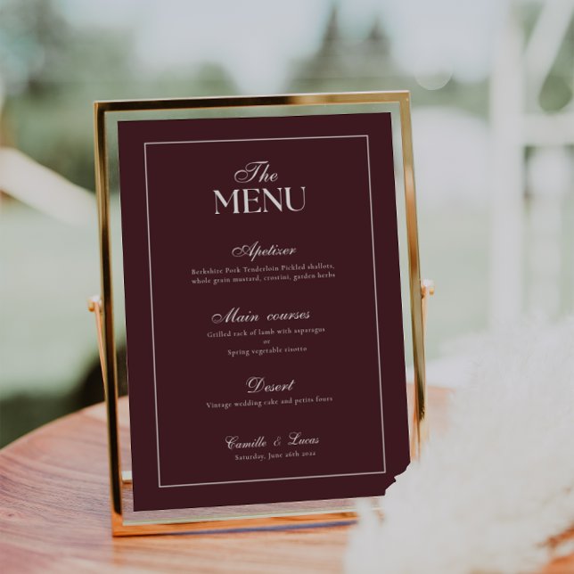 Invitación Menú de Boda Burgundy Moderno (Subido por el creador)