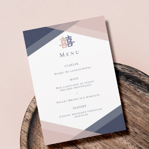 Invitación Menú de Boda chino geométrico rosa Rubor