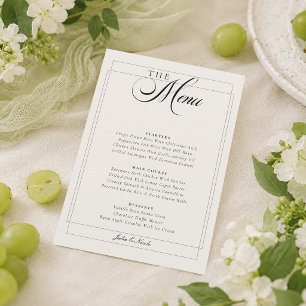 Invitación Menú de boda clásico negro marfil blanco caligrafí