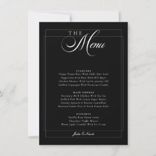 Invitación Menú de boda clásico negro marfil blanco caligrafí