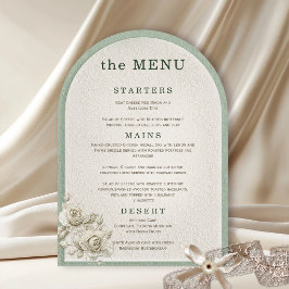 Invitación Menú de Boda con Arco de Encaje en Marfil y Verde 