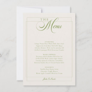 Invitación Menú de Boda con Caligrafía en Marfil Verde Oliva 