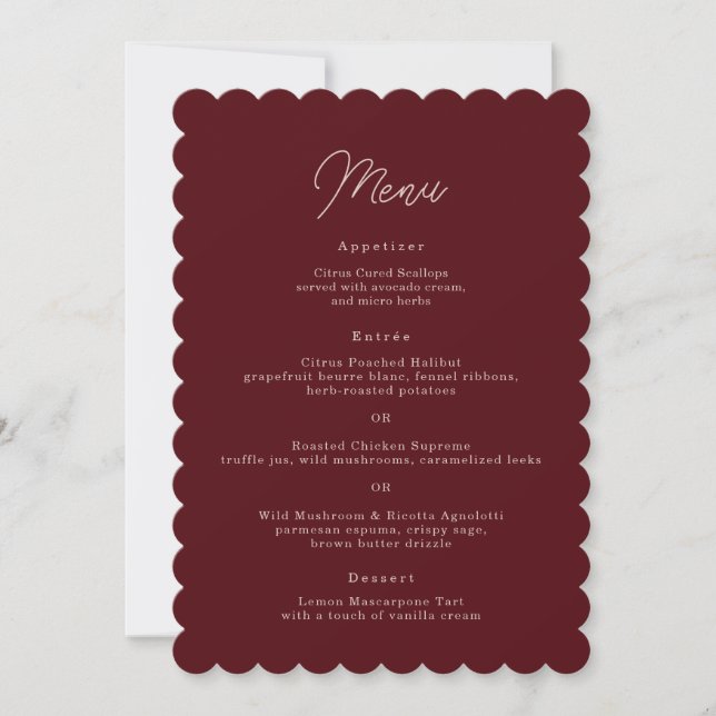 Invitación Menú de Boda con Estampado de Rosa Polvorienta Bor (Anverso)