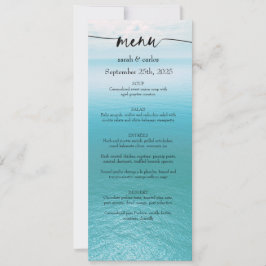 Invitación Menú de boda con guión de playa de acuarela del oc