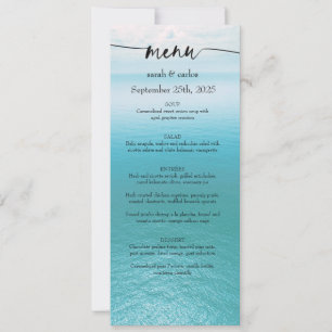 Invitación Menú de boda con guión de playa de acuarela del oc