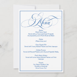 Invitación Menú de boda con letra elegante azul