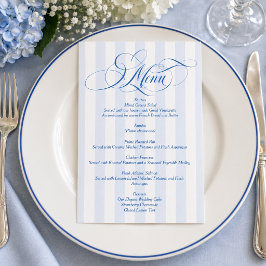 Invitación Menú de boda con letra elegante rayada azul