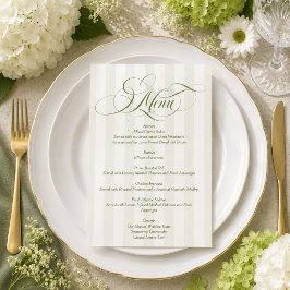 Invitación Menú de boda con letra elegante rayado verde