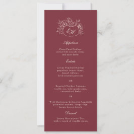 Invitación Menú de Boda con Monograma de Calabaza Borgoña