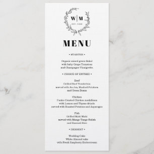 Invitación Menú de Boda con Monograma de Corona Elegante