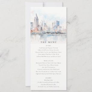 Invitación Menú de Boda con Paisaje en Acuarela de Detroit Mi