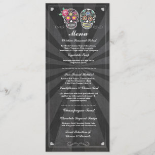 Invitación Menú de Boda de Calaveras de Azúcar Pizarra