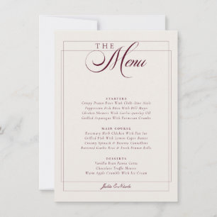Invitación Menú de boda de caligrafía marfil burgundy clásico
