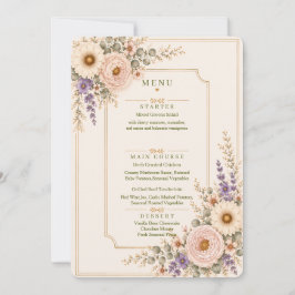 Invitación Menú de Boda de Flor Silvestre Elegante.