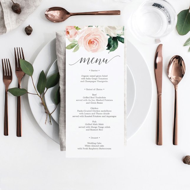 Invitación Menú de Boda de Flores Sonrojadas o Menú de Desayu (Subido por el creador)