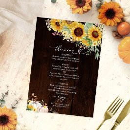 Invitación Menú de Boda de Girasoles de Otoño Rústico con Cal