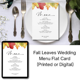 Invitación Menú de Boda de Hojas de Otoño