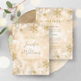 Invitación Menú de Boda de Invierno de Esparkle Gold festivo