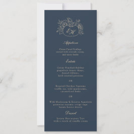 Invitación Menú de Boda de Otoño Monograma en Dorado y Azul M