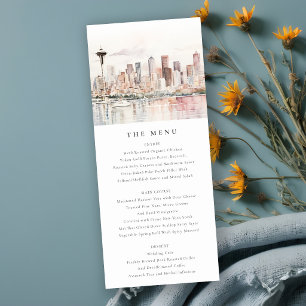 Invitación Menú de Boda de Paisaje al Acuarela de Seattle Was