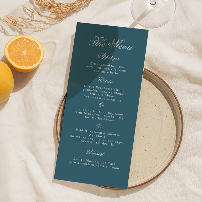 Invitación Menú de boda de raya azul de dinero antiguo coster (Subido por el creador)