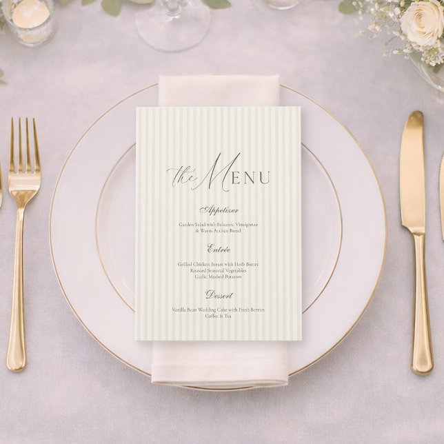 Invitación Menú de Boda de Raya Beige Neutral (Subido por el creador)