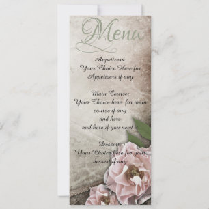 Invitación Menú de Boda de Rosas Rosadas Vintage