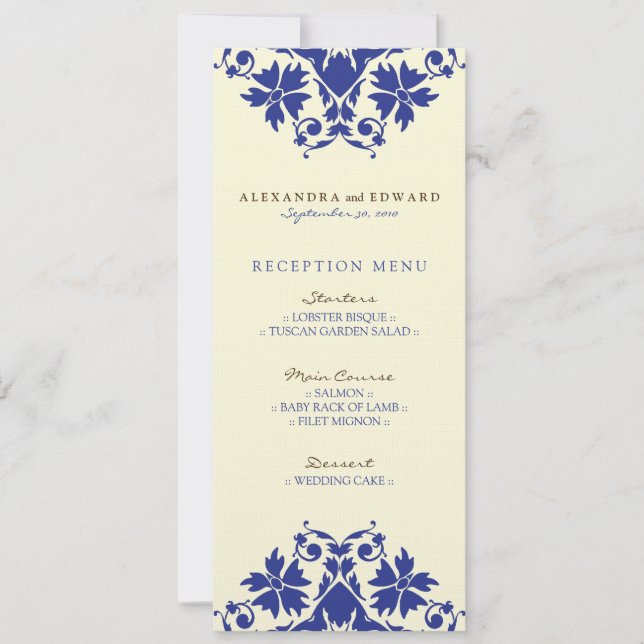 Invitación Menú de Boda de Sello Decorativo Recepción (azul m (Anverso)