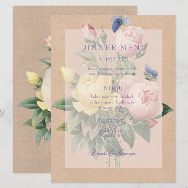 Invitación Menú de Boda del Jardín de la Rosa Inglesa (Anverso / Reverso)