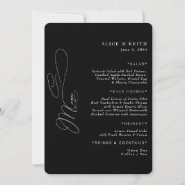 Invitación Menú de Boda Elegante Negro Redondeado
