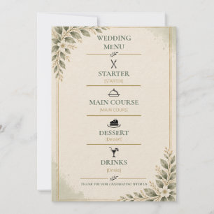 Invitación Menú de Boda Elegante Verde Salvia