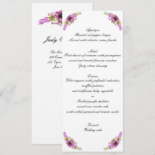 Invitación Menú de Boda Floral Acuarela Rosa y Verde
