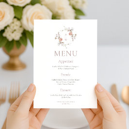 Invitación Menú de Boda Floral Rosado con Monograma a Doble C