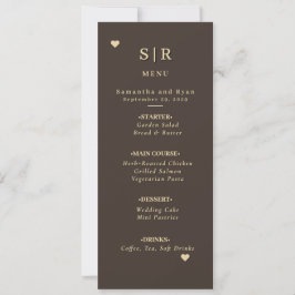 Invitación Menú de Boda Marrón Oscuro y Dorado — Lujo Minimal