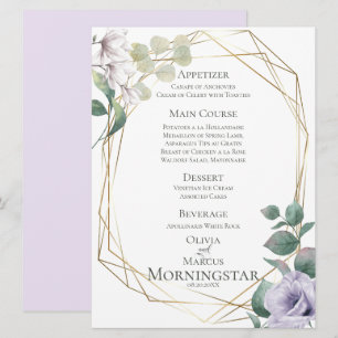 Invitación Menú de Boda Menú Botánico Verde de Peonía Lavan