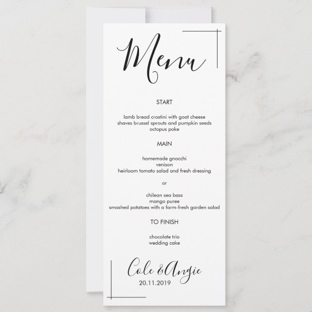 Invitación Menú de Boda Minimalista con Borde Cruzado (Anverso)