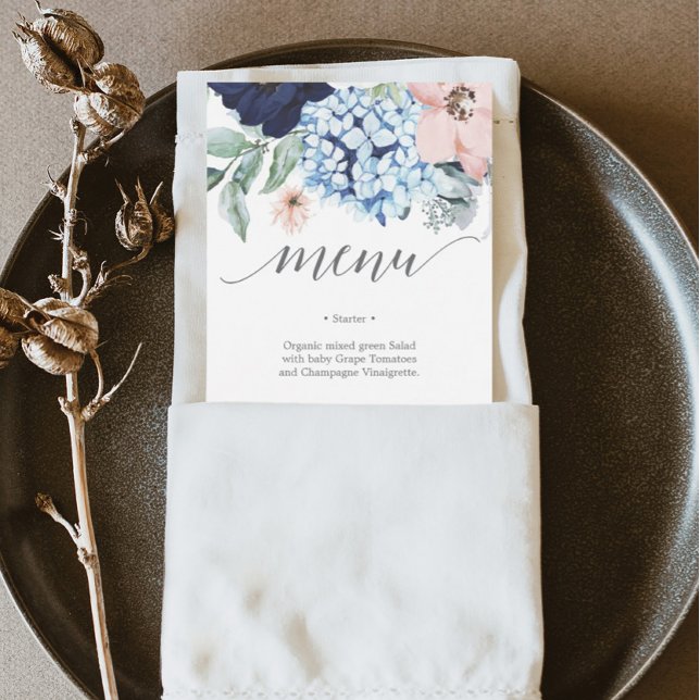 Invitación Menú de boda Navy Blooms o menú de ducha nupcial (Subido por el creador)