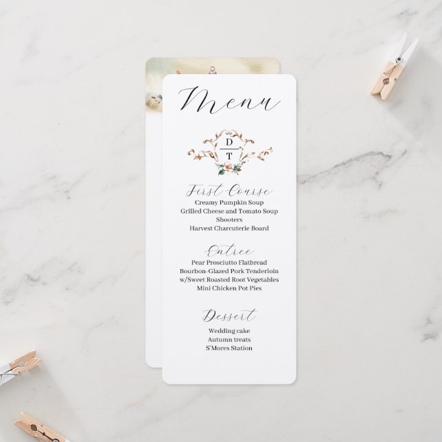 Invitación Menú de Boda Otoñal Romántica (Anverso/Reverso In Situ)