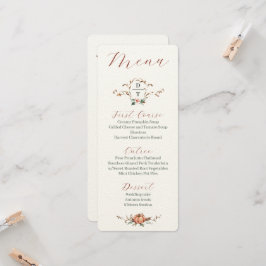 Invitación Menú de Boda Otoñal Romántica con naranja y azules