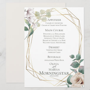 Invitación Menú de Boda Peonías Marfil y Magnolias Rosadas