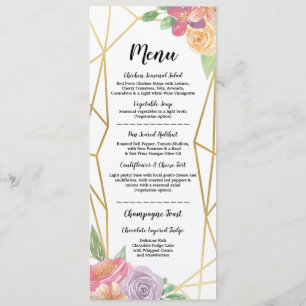 Invitación Menú de Boda Recepción Floral Rústica Marco Dorado