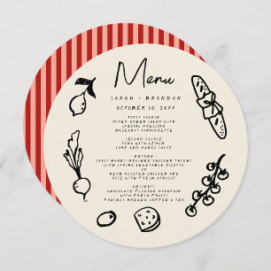 Invitación Menú de Boda Retro Dibujado a Mano